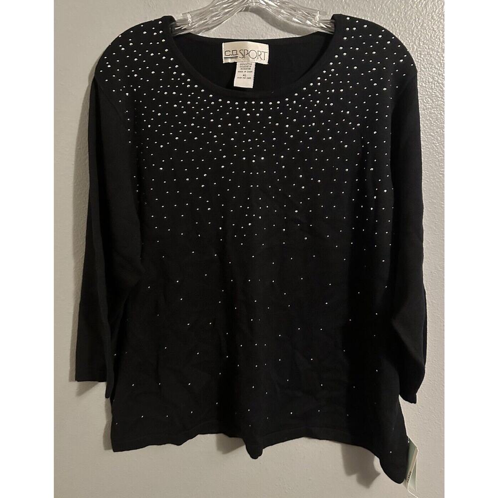 C.D. Sport Women’s XL Holiday Sweater Black Nailhead Detail Tight Knit NWT